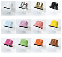 Syh1557 Sombrero de Pescador de Cuero PU Reversible con Logotipo Bordado Personalizado, Sombrero de Cuero Brillante de Doble Cara para Mujer