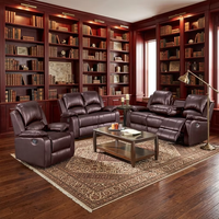 Ensemble de canapés inclinables manuels en cuir Frank Classic Air, canapé inclinable pour salon avec console centrale rabattable et porte-gobelets