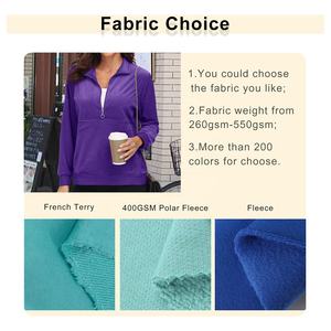 OEM personnalisé 280 GSM velours demi-fermeture éclair à capuche pour les femmes respirant écologique Jersey tissu sweat-shirt printemps impression broderie - Product Image 2