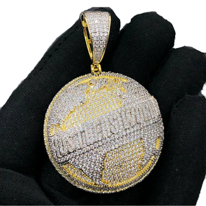 Hustlers kalung liontin bola dunia, dua warna lapis emas mikro Pave 5A CZ peta gaya Hip Hop pria Tautan kuningan liontin modis - Product Image 1