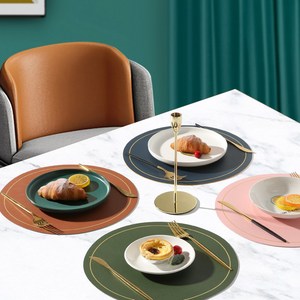 Wholesale Eco-friendly Luxury American-style Wedding Two-color <strong>Circle</strong> PU Leather Mats Washable Coaster <strong>Placemat</strong> for Kitchen - Product Image 6
