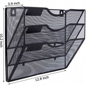 Metal 3-Pocket Mesh Wall <b>File</b> Holder <b>Organizer</b> Office Hanging <b>File</b> Folder Magazine Rack for Organizing Your Office Space - Product Image 6