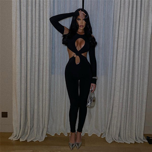 2023 nuovo arrivo moda donna Street Hipster scavata tuta a manica lunga tutine Casual abiti donna tuta di un pezzo - Product Image 4