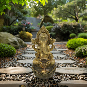 Grande Fonte Buda com LED Luz Elefante Deus Meditando a Índia Ganesha Resina Estátua Feng Shui Religioso Ornamento do Jardim - Product Image 6