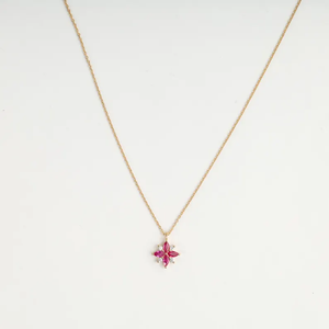 Collier Fleur de Rubis Intemporel Très Demandé en Or Massif, Pendentif Délicat, Bijoux Fins, Pierre de Naissance de Juillet, Collier de Mariée pour Femme - Product Image 6