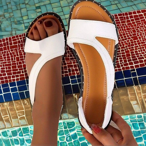 Damen Roman Styles Sandalias planas blancas para mujer Zapatillas de playa acolchadas con punta abierta con plataforma resistente Tendencia de moda - Product Image 2