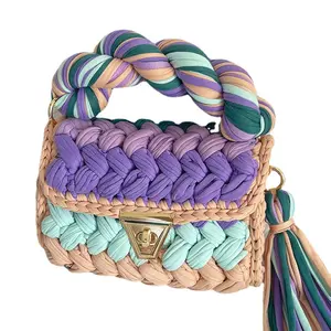 2023 đa màu sắc thiết kế túi xách bãi biển sợi Ví dệt Túi vai đầy màu sắc cầu vồng sang trọng Crochet Túi Handmade