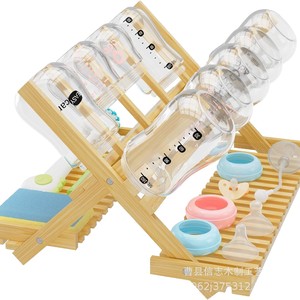 ชั้นวางขวดนมไม้ไผ่แบบพับได้สองชั้นสำหรับวางบนโต๊ะ - Product Image 1