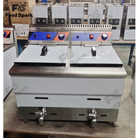 Ventes directes d'usine 18L + 18L Double réservoir Table Top Friteuse Gaz Équipement de cuisine commerciale Friteuse à gaz