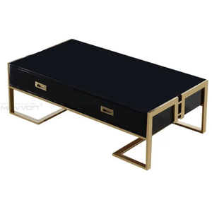 Services de conception personnalisés gratuits <span class=keywords><strong>Table</strong></span> basse moderne en MDF blanc et noir à finition brillante avec tiroirs Pieds en acier inoxydable <span class=keywords><strong>doré</strong></span> - Product Image 3