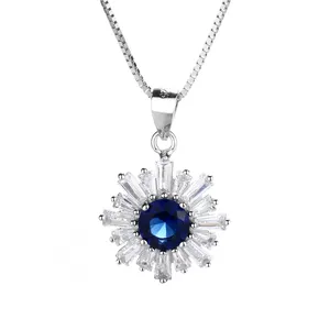 Offre Spéciale En Gros Personnalisé Femmes Bleu Saphir Pendentif 925 Collier en Argent Sterling