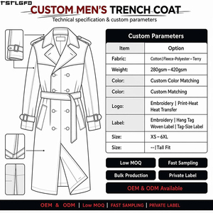 Gabardina Larga Personalizada para Hombre, Chaqueta Cortavientos con Capucha, Resistente al Agua, Conjuntos de Ropa Exterior para Hombre, Fabricantes de Ropa al por Mayor - Product Image 3