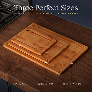 Planches à découper en bambou carbonisé profond, durables, lot <span class=keywords><strong>de</strong></span> 3, avec rainures pour jus, <span class=keywords><strong>grande</strong></span> poignée, faciles à utiliser, pour pizza, viande, cuisine - Product Image 2