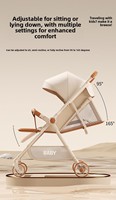 Poussette bébé pliable et légère avec cadre métallique robuste, siège inclinable bidirectionnel, possibilité de s'asseoir/décrocher, design compact et pliable.