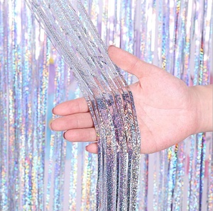Giungla tropicale <span class=keywords><strong>Safari</strong></span> Hawaiian Baby Shower Fondali Foto di Nozze Favori di Partito Puntelli Verde Tinsel Foil Frangia <span class=keywords><strong>Tende</strong></span> - Product Image 4