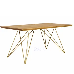 단단한 나무 회의 테이블 현대 간단한 직사각형 책상 단철 스트립 협상 테이블 컴퓨터 테이블