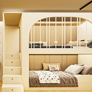 <span class=keywords><strong>Cama</strong></span> <span class=keywords><strong>infantil</strong></span> de doble nivel con <span class=keywords><strong>escalera</strong></span>, estilo crema simple y moderno, 1.2 metros de ancho, <span class=keywords><strong>cama</strong></span> doble con escaleras para el hogar - Product Image 2