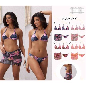 Costume da bagno bikini taglie forti HDJ con stampa floreale in spandex e poliestere, controllo pancia, set 2 pezzi - Product Image 2