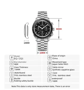Phiên Bản Mới Đồng Hồ Đeo Tay Thạch Anh Bấm Giờ Cho Nam Sang Trọng 1701 Thiết Kế PAGANI Đồng Hồ Chống Nước Thể Thao Bằng Thép Không Gỉ Chuyển Động VK63 - Product Image 5