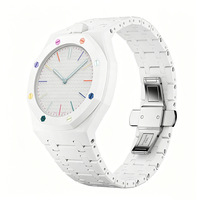 Nouvelle Arrivée - Montre-bracelet pour femme à 8 facettes, boîtier blanc, index arc-en-ciel, 40 mm, bracelet 20 mm, montre à quartz pour femme, OEM - Approvisionnement direct usine