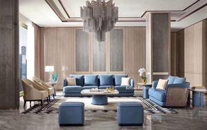 أريكة جلدية حديثة فاخرة مجموعة أثاث أريكة جلدية أصلية معتنقة كحلي زرقاء أريكة مقطعية حديثة - Product Image 3