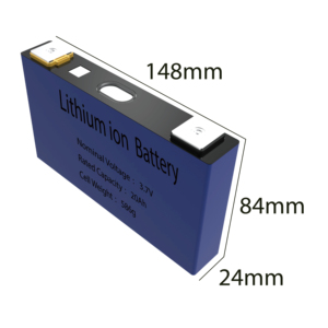 แบตเตอรี่ลิเธียมไอออนแบบแท่งปริซึม 60C 3.7V 20Ah ชาร์จได้ NMC ขนาด 24x148x84 มม. 1000 รอบการใช้งาน -40-60 องศาเซลเซียส ผลิตจากโรงงาน OEM สำหรับเครื่องมือไฟฟ้า - Product Image 1