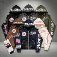 OEM High Street Heavyweight Hooded Jacket Raw Edge Streetwear Oversized Print Men 420GSM 100% Organic Cotton Zip up Hoodie
