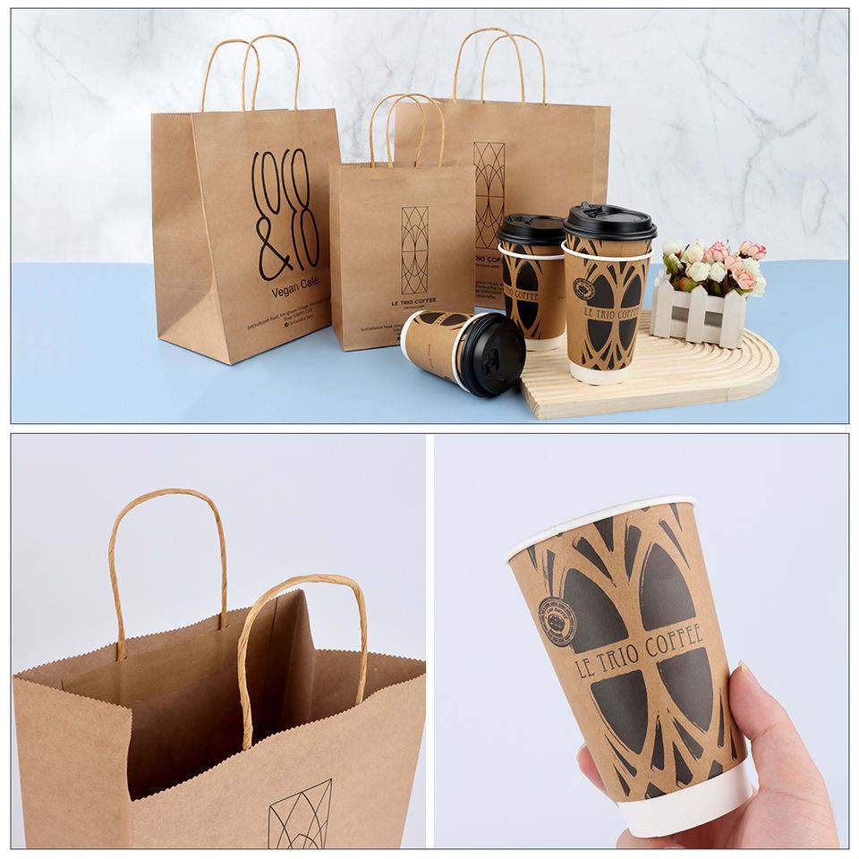 restaurant packaging Wholesale Customize Shopping Kraft Paper Bag Gift Packaging for Supermarket