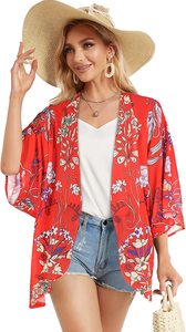 Kemeja wanita terlaris atasan motif bunga lengan Puff kardigan Kimono longgar penutup blus wanita ukuran <span class=keywords><strong>Plus</strong></span> kasual - Product Image 4