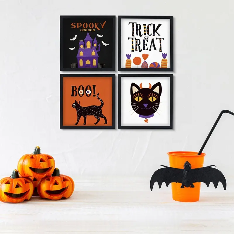 Eaglecadeaus Halloween Thema Kleine Kunst Aan De Muur Set 4 Frames Foto Huisdecoratie Muur Ingelijst Kunstwerk Moderne Muur Hang Decoratie