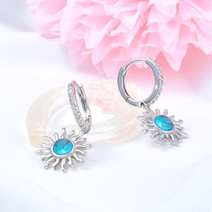 Orecchini Pendenti Vintage a Forma di Girasole con Turchese Simulato per Donne, Gioielli Eleganti e alla Moda - Product Image 6