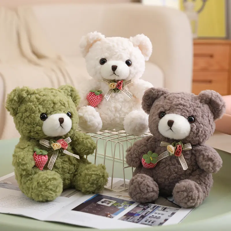 Nuovo orsacchiotto multicolore progettato da 20cm con peluche alla fragola giocattolo di peluche di San Valentino regalo per bambina