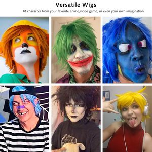 Modernfata blu pastello Anime parrucca di Halloween per Cosplay sintetico a strati capelli corti con frangia di piccole dimensioni berretto per le donne degli uomini - Product Image 2
