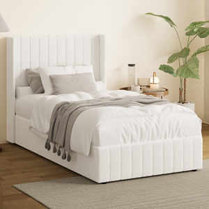 Lit de rangement à vérin à gaz <span class=keywords><strong>Gabrielle</strong></span> Sherpa blanc - Product Image 3