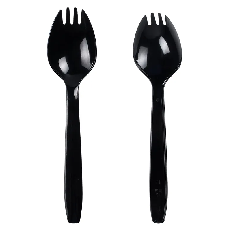 5 inch black PS plastic salad spoon and fork cake disposable cutlery