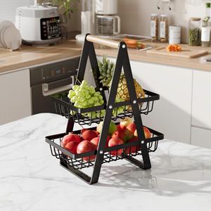 Cesta de Frutas de 2 Niveles para Encimera, Organizador de Cocina Portátil para Frutas, Verduras y Aperitivos, Cesta Rectangular de Metal Desmontable - Product Image 2