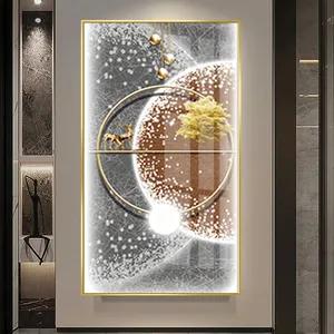 Lüks led kristal porselen dekoratif boyama altın çerçeve elk tasarım aile otel duvar sanat dekorasyon