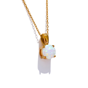 JINYOU 3720 <span class=keywords><strong>Collana</strong></span> <span class=keywords><strong>con</strong></span> Ciondolo in <span class=keywords><strong>Opale</strong></span> Rotondo Raffinato per Donne, Gioiello da Collo in Acciaio Inossidabile Stile Coreano alla Moda ed Elegante - Product Image 1