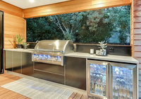 Îlot de cuisine moderne extérieur durable grilles de barbecue robinet en acier inoxydable finition laquée panneau de mélamine évier armoires de cuisine