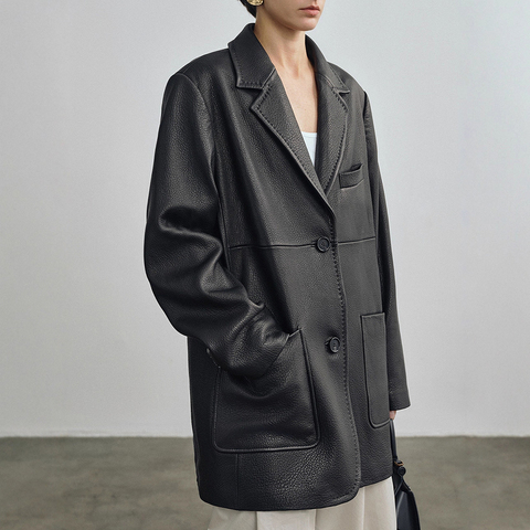 2026 New Arrivals Fashion Women Deer Grain Sheepskin Silhouette Retro Old Money Style Fashionable Loose Suit Jacket