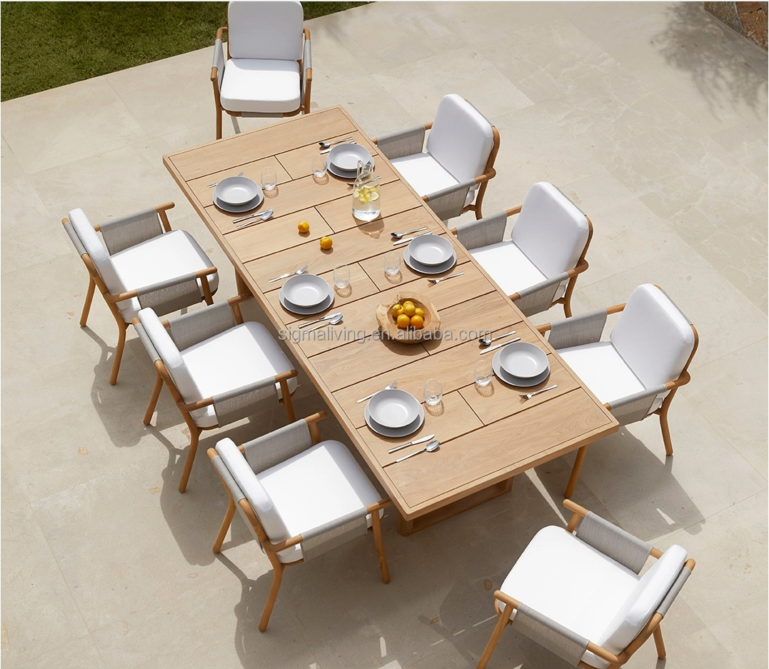 New Design Outdoor Furniture Set Teak Dining Table Outdoor 8 Chair Garden Solid Teak Wood Chairs