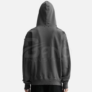 Servicio OEM al por mayor mejor diseño sudaderas con capucha desgastadas con cremallera logotipo personalizable Color sólido ligero para la temporada de otoño - Product Image 4