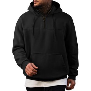 FOXA <b>Mens</b> Cotton Hoodie Quarter Zip <b>Pullover</b> Sweatshirt Regular Sleeve French Terry Material - Product Image 1