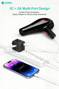 Adaptador de Viaje Universal Global COTECi para Teléfonos Móviles, Enchufe Eléctrico de Carga Rápida de 70W GaN con <span class=keywords><strong>3</strong></span> Tomas de CA - Product Image 3