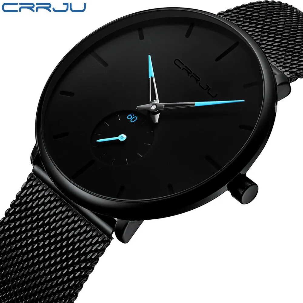 Relógio de pulso masculino de quartzo clássico CRRJU 2150 Relógio de pulso de marca de luxo da moda masculina em aço inoxidável