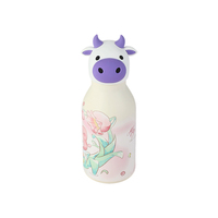 Bouteille d'eau isotherme pour enfants 420 ml avec couvercle en forme de vache 3D, double paroi en acier inoxydable, gourde sous vide, tête d'animal de dessin animé