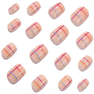 Juego <span class=keywords><strong>de</strong></span> <span class=keywords><strong>Uñas</strong></span> Postizas <span class=keywords><strong>de</strong></span> Neón con Diseño a Cuadros, Rosa, <span class=keywords><strong>Amarillo</strong></span>, Verde, Azul, Tartán, Forma Ovalada, Brillantes, Reutilizables, Hechas a Mano, con Diseño Moderno, 4413 - Product Image 3