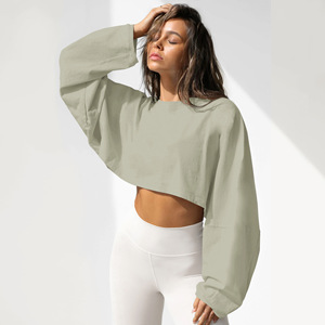 HENGYU sweat-<span class=keywords><strong>shirt</strong></span> décontracté pour femmes recadrée Yoga Gym entraînement sweat-<span class=keywords><strong>shirt</strong></span> pour femmes pull à capuche hauts - Product Image 1