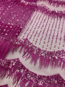 NI.AI Tissu de dentelle de tulle français de haute qualité avec paillettes petit gland perlé filet bleu sarcelle couleur pour les décorations de mariage C223 - Product Image 6