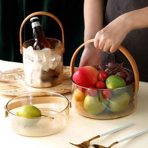 Plateau de rangement pour <span class=keywords><strong>fruits</strong></span> <span class=keywords><strong>en</strong></span> <span class=keywords><strong>verre</strong></span> portable de style Ins personnalisé <span class=keywords><strong>en</strong></span> gros avec poignée <span class=keywords><strong>en</strong></span> bois - Product Image 3